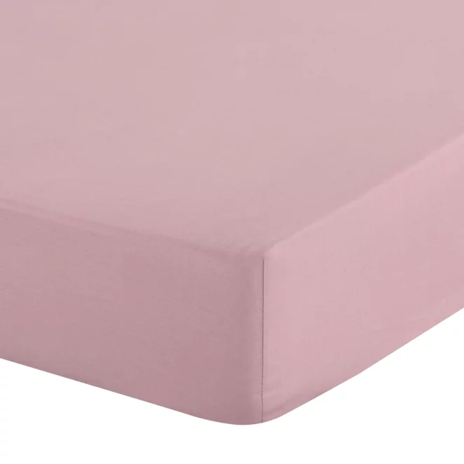 Prześcieradło z gumką 100x200 cm z bawełny kolor pudrowo różowy 105 g/m2 BASIC