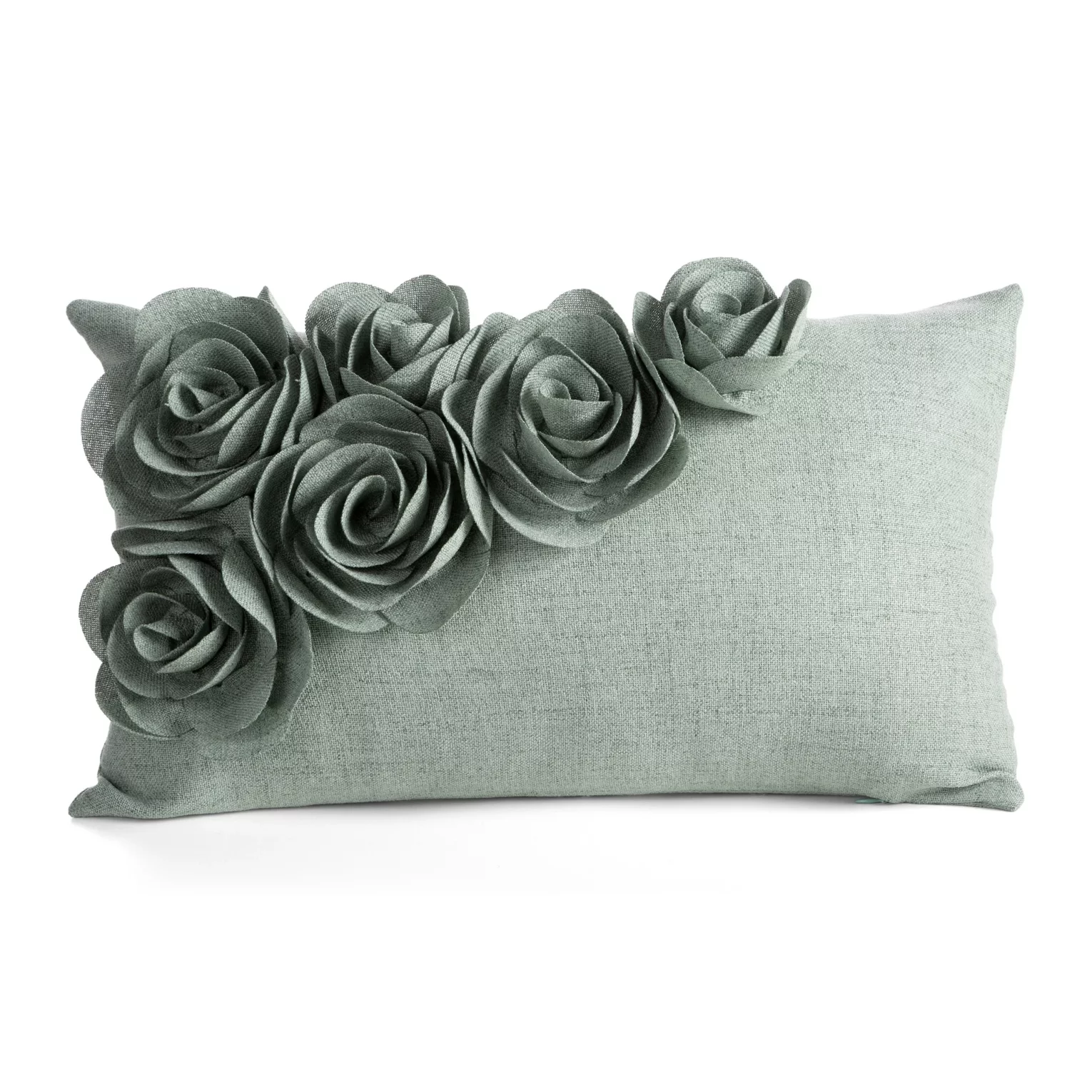 Poszewka na poduszkę 30x50 cm zielona o naturalnym splocie w 3D róże FLORES 7