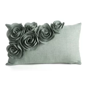 Poszewka na poduszkę 30x50 cm zielona o naturalnym splocie w 3D róże FLORES 7