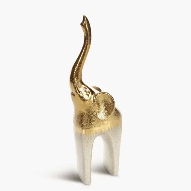 Figurka ceramiczna kremowo-złota słoń z lśniącą powierzchnią 12x7x35 cm MAX 1