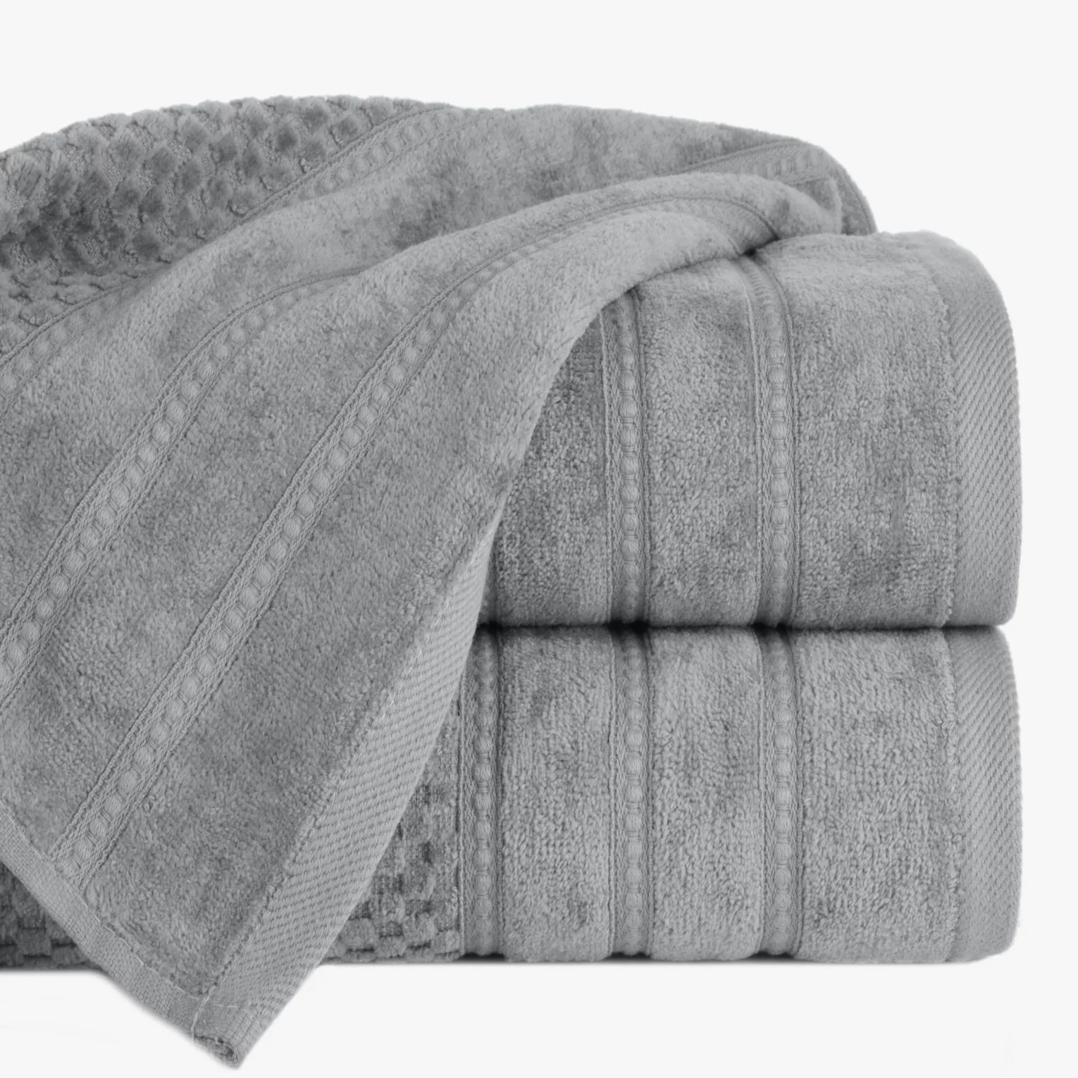 Ręcznik do rąk 30x50 cm bawełniany kolor srebrny z ozdobną bordiurą w paseczki 500 g/m2 ADORE