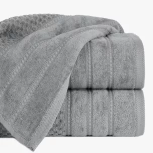 Ręcznik do rąk 30x50 cm bawełniany kolor srebrny z ozdobną bordiurą w paseczki 500 g/m2 ADORE