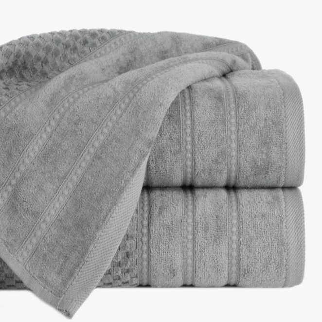 Ręcznik do rąk 30x50 cm bawełniany kolor srebrny z ozdobną bordiurą w paseczki 500 g/m2 ADORE
