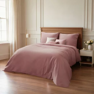 Pościel bawełniana z makosatyny 140x200 cm komplet 2 częściowy gładka kolor pudrowy róż DELIA Reina Line