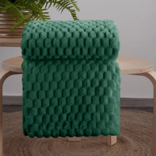 Koc 170x210 cm ciemnozielony bardzo miękki w dotyku z wytłaczanym wzorem 3D CINDY 6 Design 91