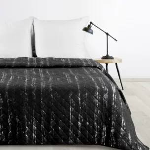 Narzuta czarno, srebrna 200x220 cm zdobiona przecieranym wzorem i pikowana metodą hot press BLINK 1 Design 91