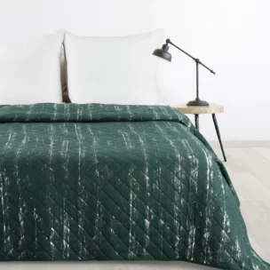 Narzuta ciemnozielono, srebrna 200x220 cm zdobiona przecieranym wzorem i pikowana metodą hot press BLINK 1 Design 91