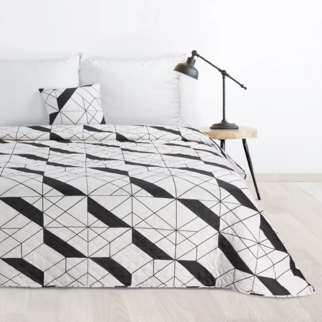 Narzuta naturalno, czarna 200x220 cm z nadrukiem geometrycznym pikowana techniką hot press GEO 1 Design 91