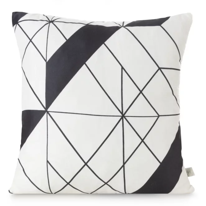 Poszewka na poduszkę 40x40 cm z mikrofibry beżowo, czarna z nadrukiem geometrycznym GEO 01 DESIGN 91
