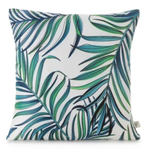 Poszewka na poduszkę 40x40 cm kolor biały, zielony z nadrukiem liści palmowych PALMS DESIGN 91