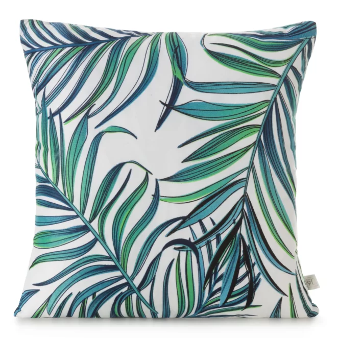 Poszewka na poduszkę 40x40 cm kolor biały, zielony z nadrukiem liści palmowych PALMS DESIGN 91