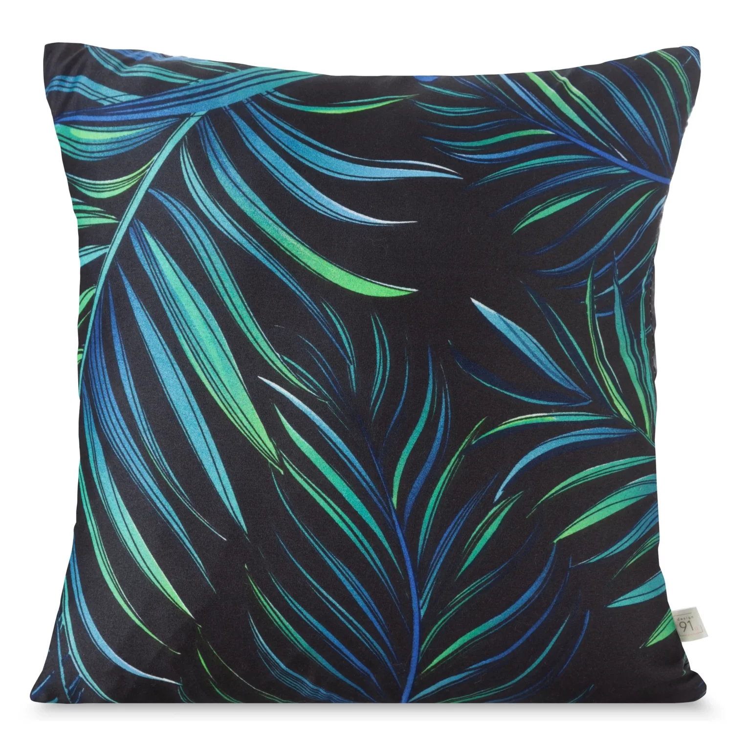 Poszewka na poduszkę 40x40 cm kolor czarny, zielony z nadrukiem liści palmowych PALMS DESIGN 91