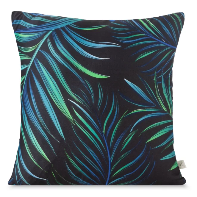 Poszewka na poduszkę 40x40 cm kolor czarny, zielony z nadrukiem liści palmowych PALMS DESIGN 91
