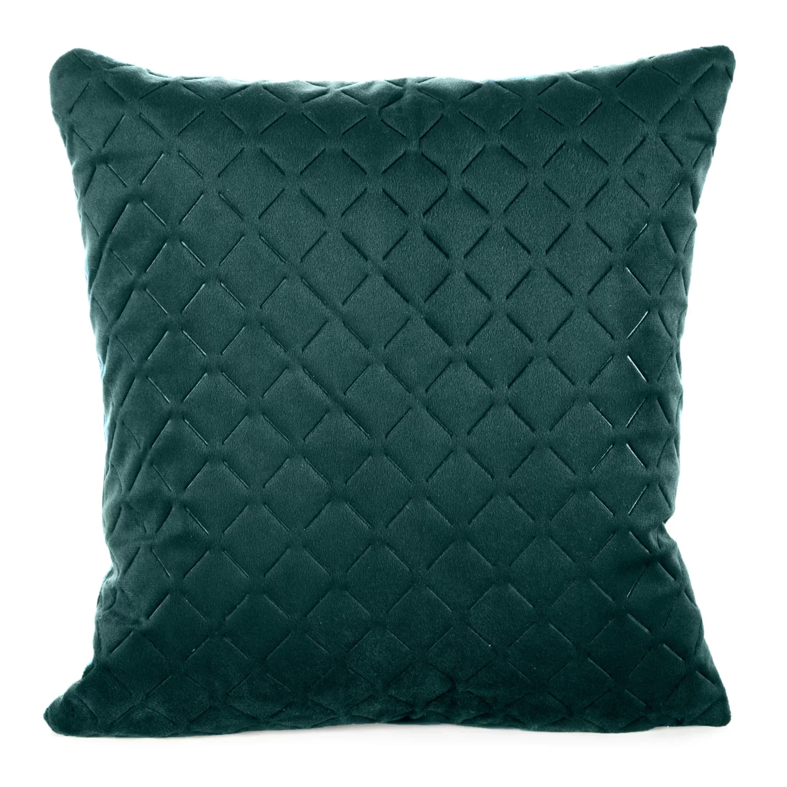 Poszewka na poduszkę 40x40 cm welwetowa ciemnoturkusowa pikowana w geometryczny wzór metodą hot press DIMON