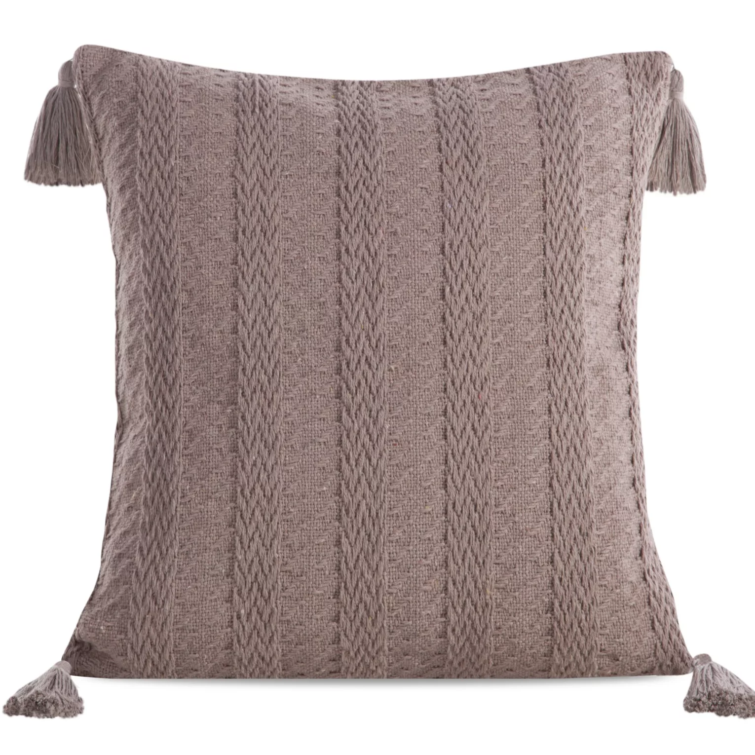 Poszewka na poduszkę 45x45 cm bawełniana kolor brązowy z ozdobnymi chwostami na rogach BOHO