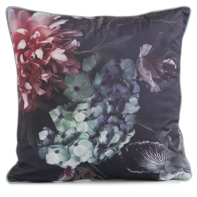 Poszewka na poduszkę 45x45 cm welwetowa, fioletowo różowa, dwustronna z motywem kwiatów VELVET 131 Eurofirany Premium