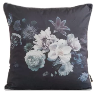 Poszewka na poduszkę 45x45 cm welwetowa, czarno fioletowa, dwustronna z motywem kwiatów VELVET 133 Eurofirany Premium