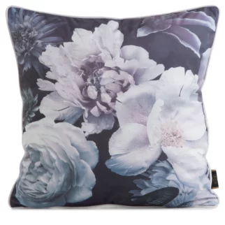 Poszewka na poduszkę 45x45 cm welwetowa, fioletowo czarna, dwustronna z motywem kwiatów VELVET 134 Eurofirany Premium