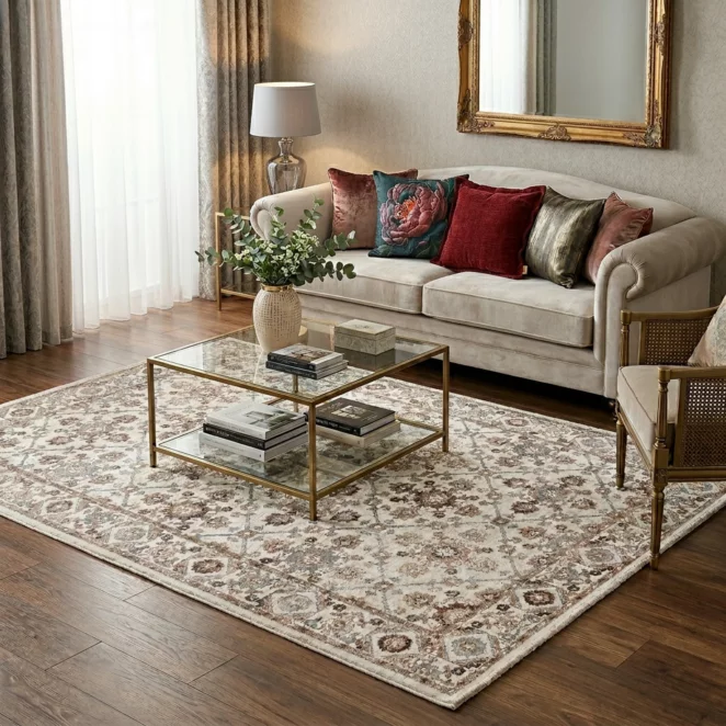 Dywan 120x170 cm kremowo, ceglasty w stylu vintage MONA