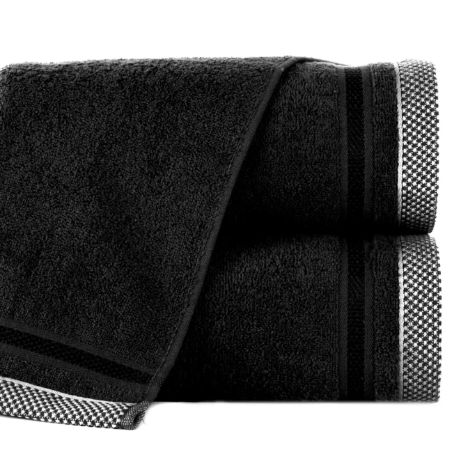 Ręcznik do rąk 30x50 cm bawełniany kolor czarny z bordiurą w paski 500 g/m2 ABBIE