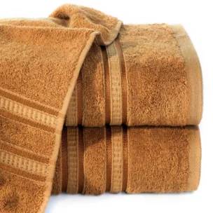 Ręcznik kąpielowy 50x90 cm bambusowy kolor jasnobrązowy zdobiony bordiurą w pasy 500 g/m2 MILA