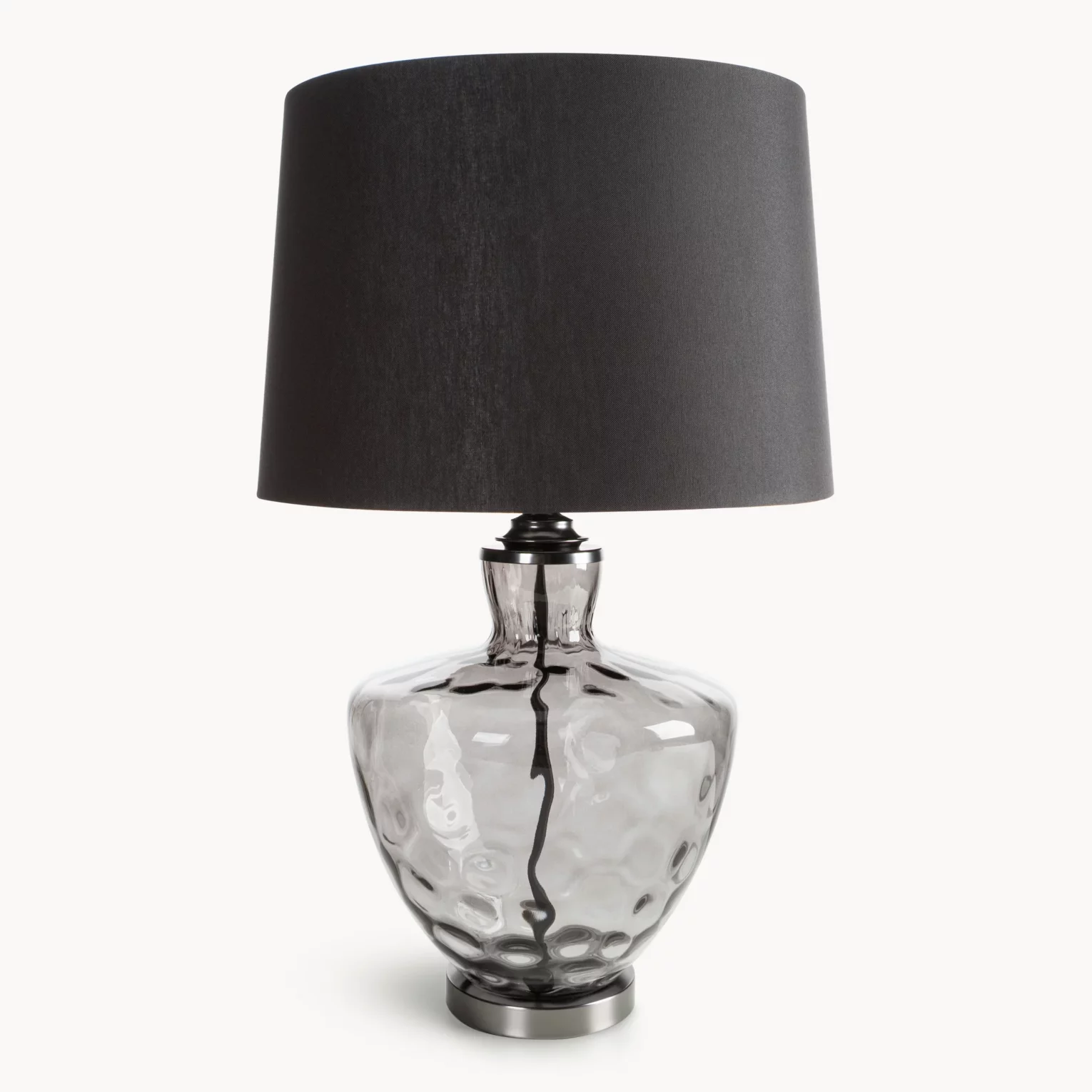 Lampa stołowa do pokoju czarna z lekko dymionego szkła i matowym abażurem 30 x 74 cm ADELINE