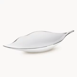 Patera ceramiczna biało-srebrna  w kształcie liścia 13x30x5 cm ABBI