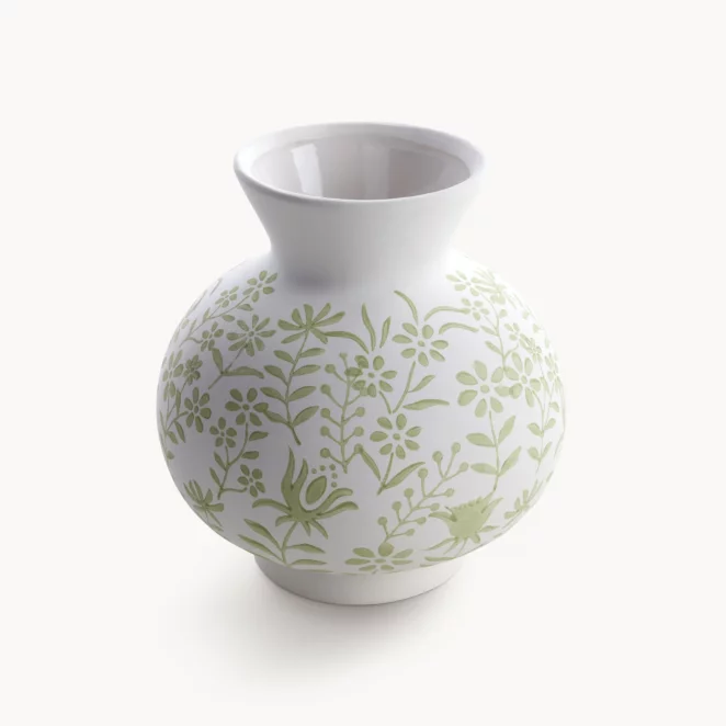 Wazon ceramiczny kremowo-zielony dekoracyjny matowy w drobne kwiatuszki średnica 21x24 cm FLORA - kolekcja FOREST SUMMER