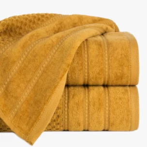 Ręcznik do rąk 30x50 cm bawełniany kolor miodowy z ozdobną bordiurą w paseczki 500 g/m2 ADORE