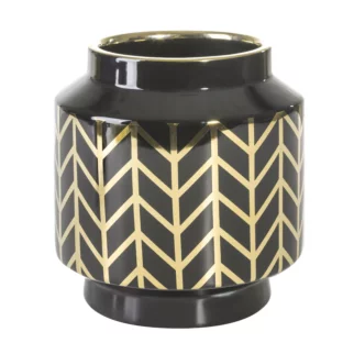 Wazon ceramiczny czarno-złoty z geometrycznym wzorem średnica 18x19 cm