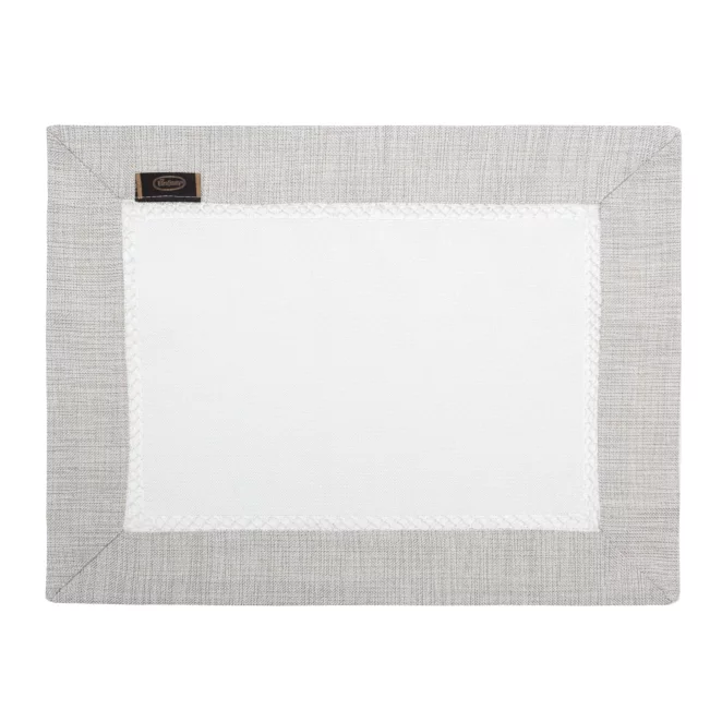 Komplet serwet 4 szt biało, srebrny 30x40 cm EMMA z mereżką i ozdobną listwą 4 szt