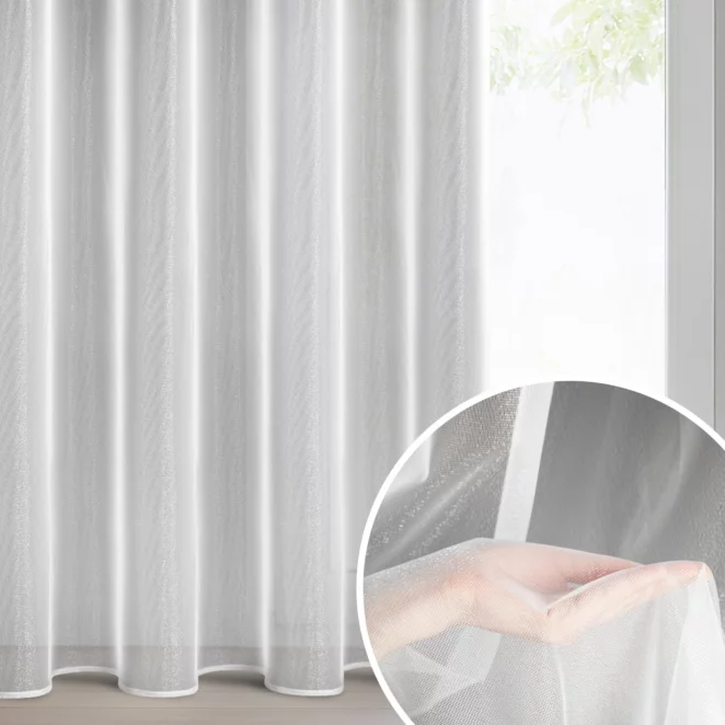 Firana biała z lekkiej i błyszczącej tkaniny 350x250 cm przelotka ESEL ELLA LINE