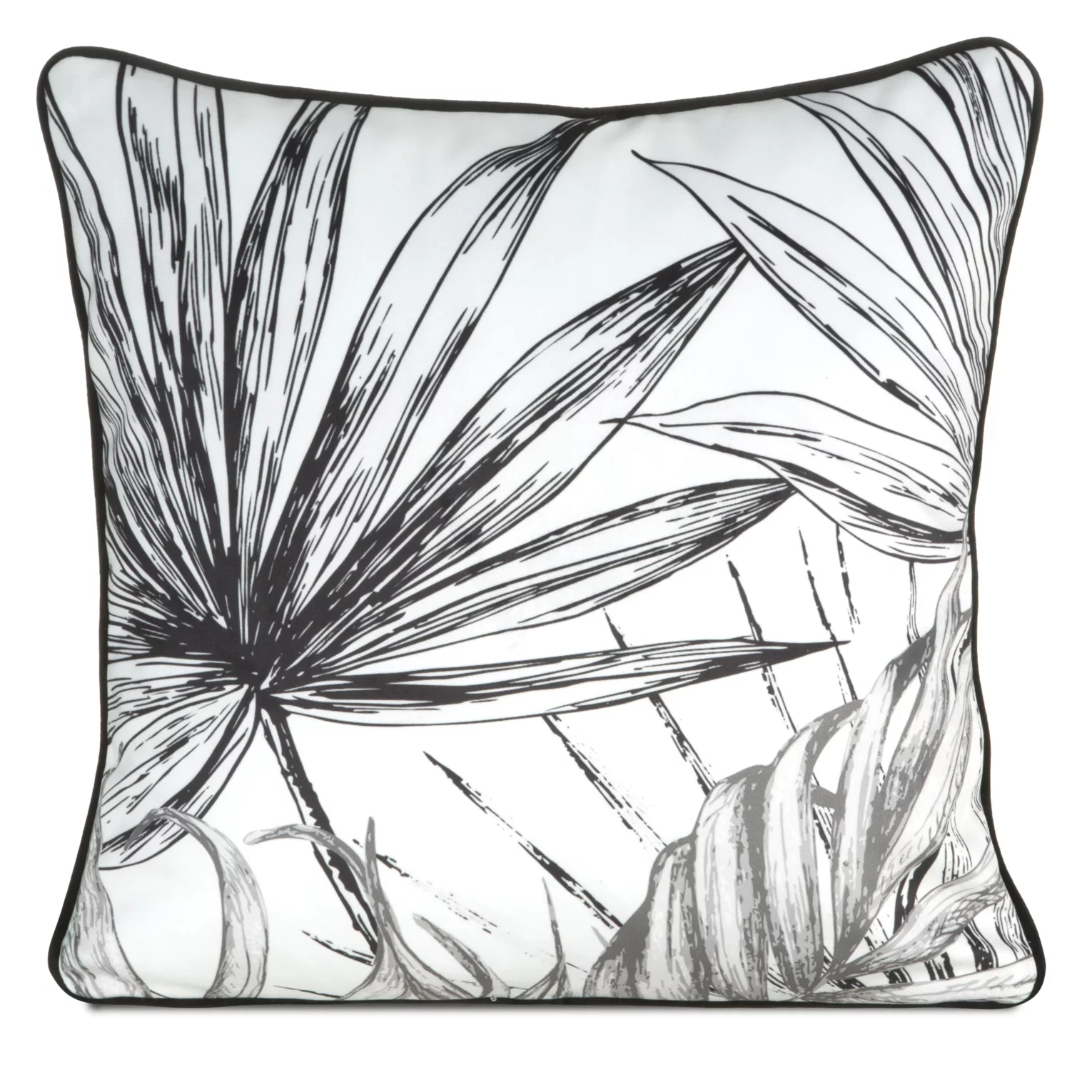 Poszewka na poduszkę 45x45 cm welwetowa, biało czarna z motywem roślinnym z wypustką na brzegach PALOMA Eurofirany Premium