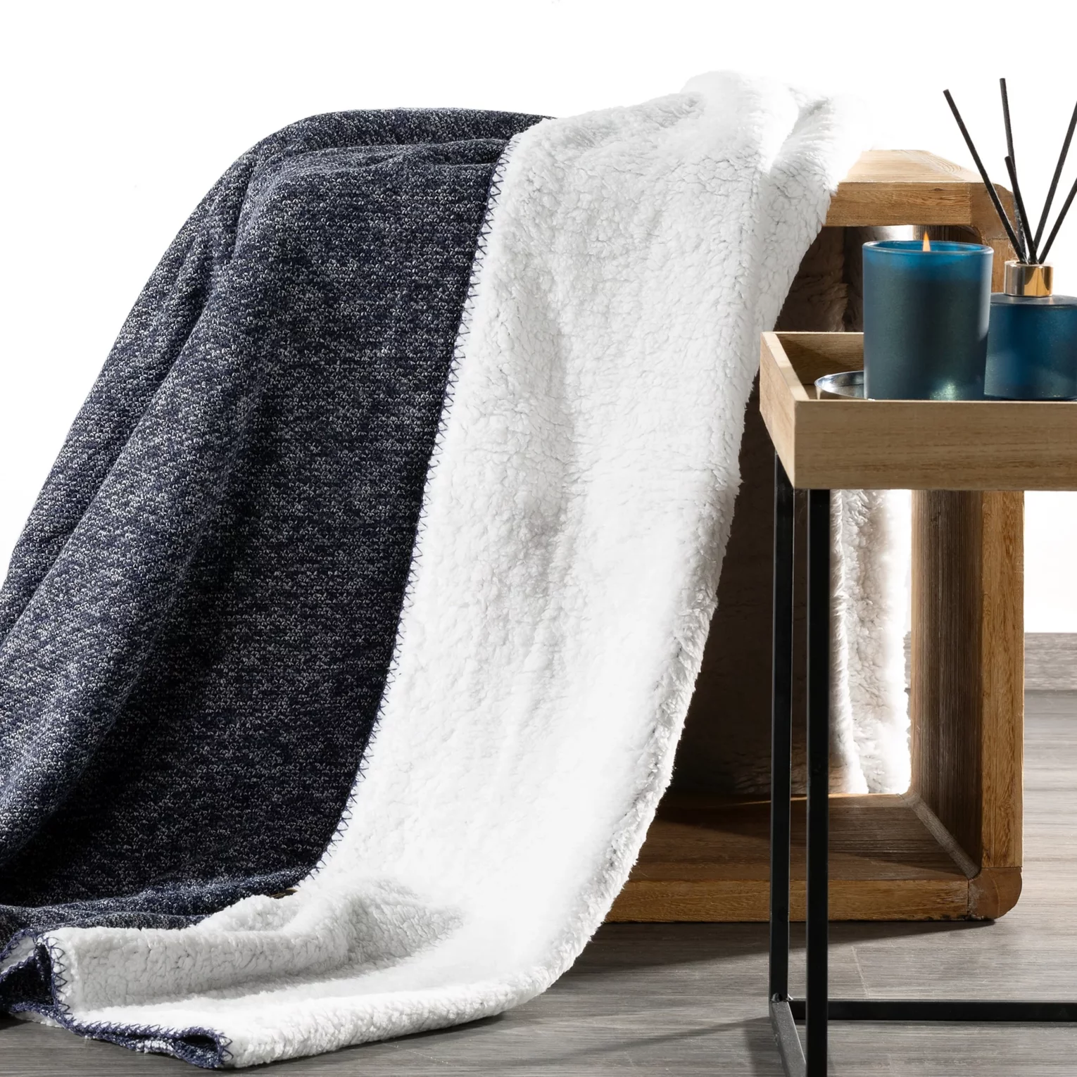 Koc bukla 150x200 cm granatowo, biały dwustronny PANDA Eurofirany Premium
