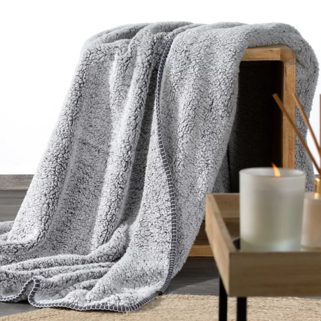 Koc bukla 150x200 cm stalowo, biały z miękkiej tkaniny KOALA Eurofirany Premium