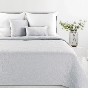 Narzuta z tkaniny imitującej len srebrna 200x220 cm na łóżko pikowana metodą hot press LENA 4 Eurofirany Premium