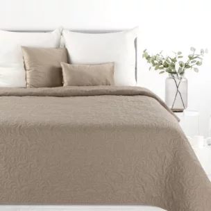 Narzuta z tkaniny imitującej len beżowa 200x220 cm na łóżko pikowana metodą hot press LENA 4 Eurofirany Premium