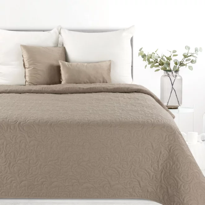 Narzuta z tkaniny imitującej len beżowa 200x220 cm na łóżko pikowana metodą hot press LENA 4 Eurofirany Premium