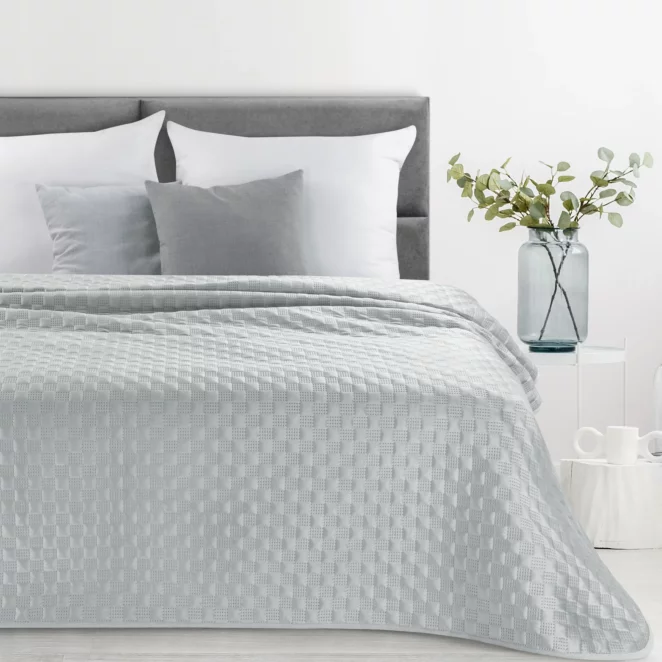 Narzuta welwetowa srebrna 200x220 cm pikowana metodą hot press SOFIA 4 Eurofirany Premium