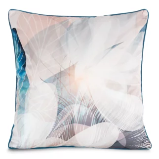 Poszewka na poduszkę 60x60 cm welwetowa, kremowo niebieska z designerskim nadrukiem zwierzęcym i ozdobną wypustką EVA 3 Eva Minge