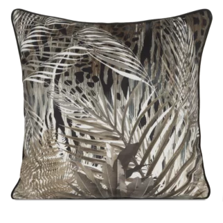 Poszewka na poduszkę 60x60 cm welwetowa czarno, brązowa z designerskim nadrukiem i wypustką na brzegach EVA 17 A Eva Minge