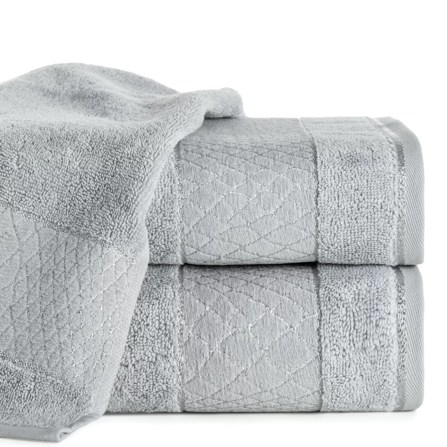 Ręcznik do rąk 30x50 cm bawełniany kolor srebrny z geometrycznym motywem 500 g/m2 ROSA