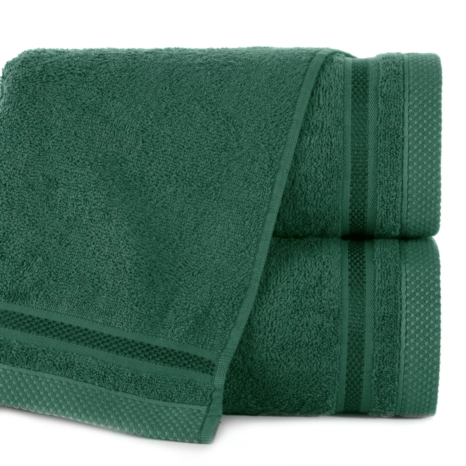 Ręcznik do rąk 30x50 cm bawełniany kolor ciemnozielony z bordiurą w pasy 500 g/m2 ABBIE