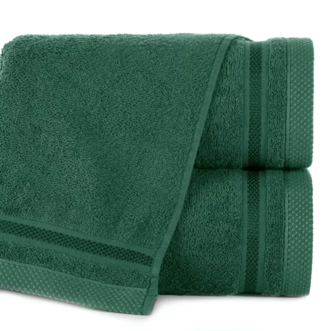 Ręcznik do rąk 30x50 cm bawełniany kolor ciemnozielony z bordiurą w pasy 500 g/m2 ABBIE
