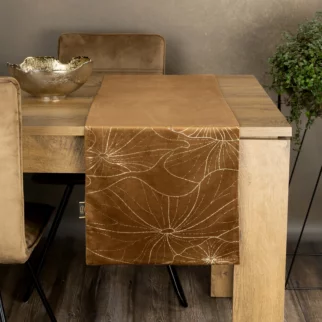 Bieżnik na stół brązowo, złocisty 35x140 cm welwetowy BLINK 15 z liśćmi lilii wodnej