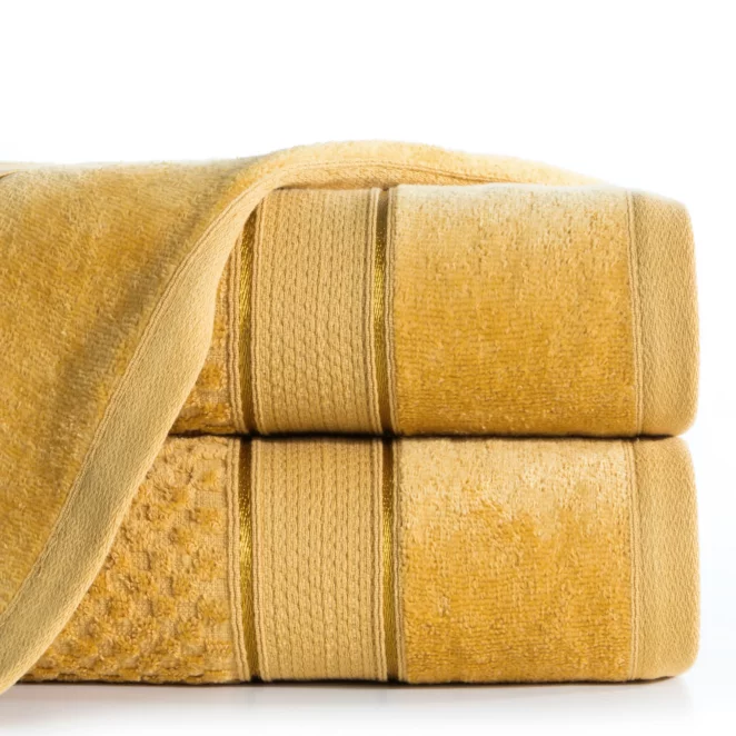 Ręcznik do rąk 30x50 cm bawełniany kolor musztardowy z welwetową bordiurą 500 g/m2 JESSI
