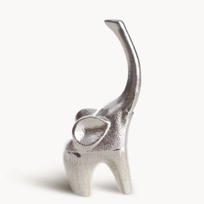 Figurka ceramiczna kremowo-srebrna słoń łączący fakturę granitu z lśniącą powierzchnią 10x7x22 cm MAX 2