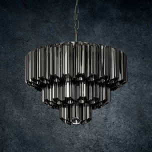 Lampa wisząca do pokoju grafitowa ze szklanymi zawieszkami z dymionego szkła, możliwość regulacji wysokości 43 x 150 cm DANA