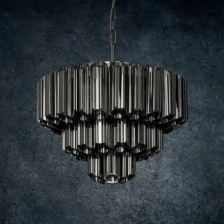 Lampa wisząca do pokoju grafitowa ze szklanymi zawieszkami z dymionego szkła, możliwość regulacji wysokości 43 x 150 cm DANA