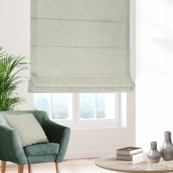 Roleta rzymska naturalna z tkaniny blackout zaciemniającej w 100% o naturalnej strukturze